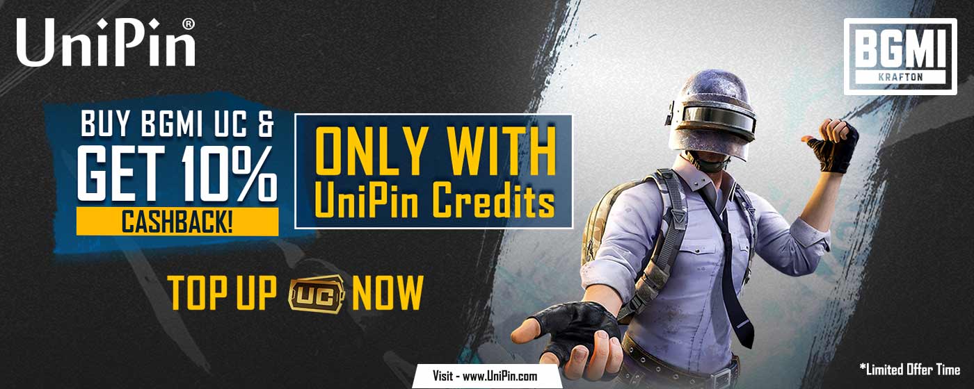 Get Guaranteed 10% Cashback on Every BGMI Purchase With UniPin Credits